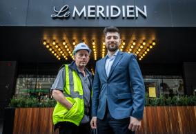 LU Simon Builders foreman Greg Murdoch and project manager Dennis L Moschoyiannis outside Le Meridian Melbourne.