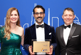 Master Builders Victoria CEO Michaela Lihou and President Geoff Purcell Present Young Builder of the Year Kabir Sidhu with his Award.