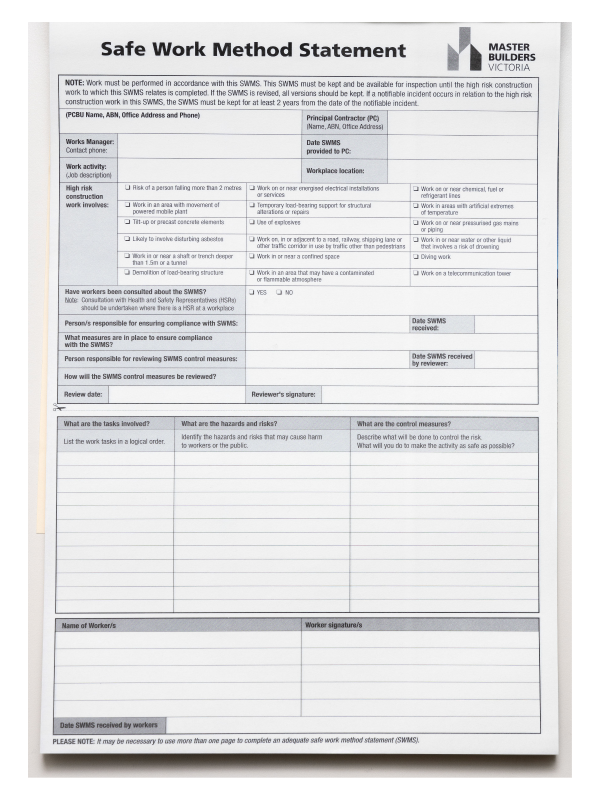 Safe Work Method Statement Pad